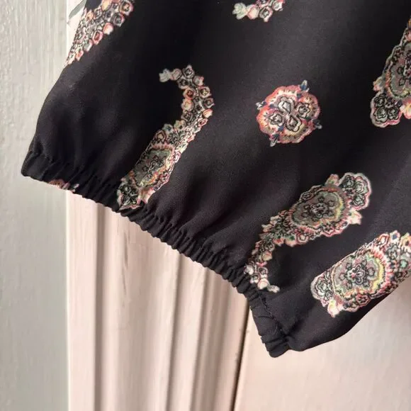 DR2 by Daniel Rainn L pleat back black crochet detailed paisley Pockets V-neck d - Picture 12 of 16